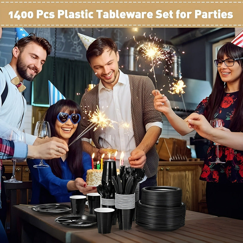 Set Cumpleaños Vasos Servilletas Platos Desechables 20 P/p Negro