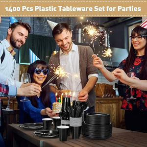 Set Cumpleaños Vasos Servilletas Platos Desechables 20 P/p Negro