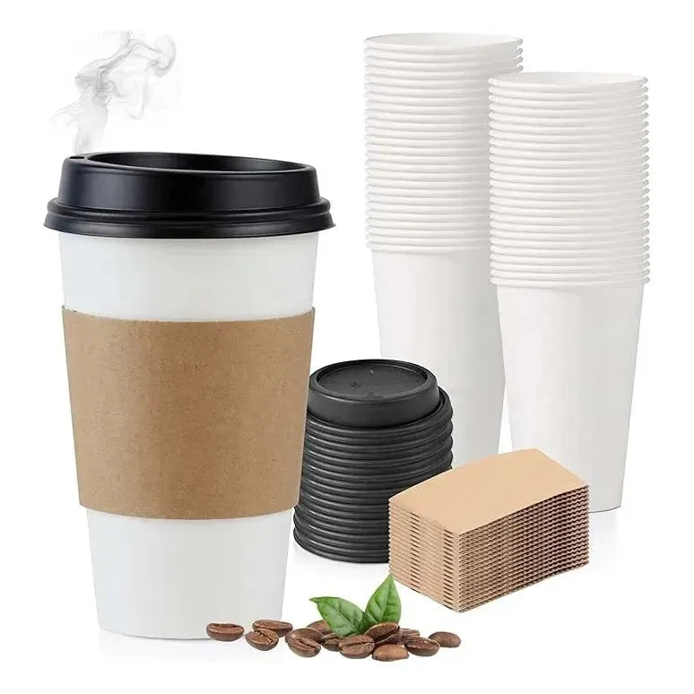 Vaso Cafe Polipapel Impreso Vaso Con Tapa Y Manga 100und 16oz Vasos Desechables Café Foodtruck Vaso Desechable Térmico Polipapel Con Tapa Manga Vasos Desechables Para Cafeterías Pasteleriuscl Blanco