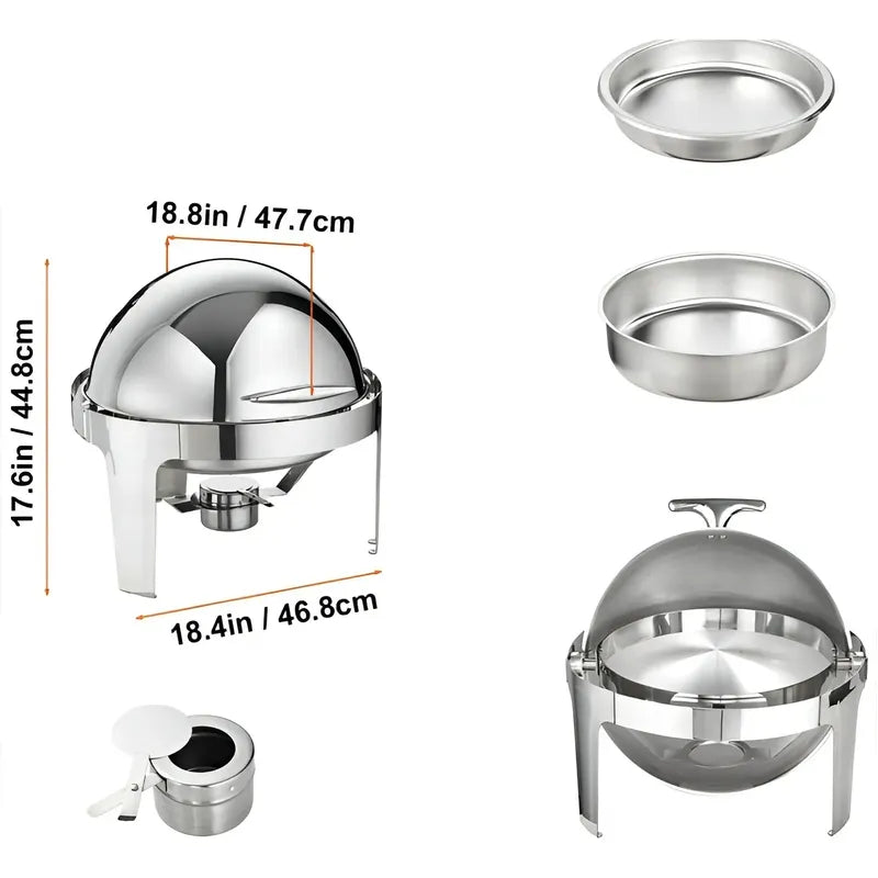 Chafing Dish Chafer Bufetera Buffet Vapor Chafer Redondo 5l Plateado