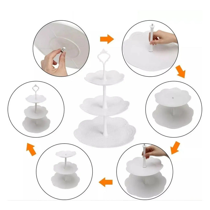 Porta Torta Porta Cupcakes Porta Cupcake Redondo 3 Niveles Blanco