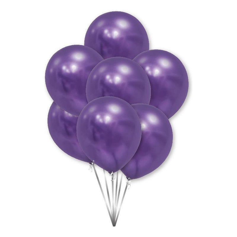 Pack 25 Set De Cumpleaños Globos Cromado Globos Violeta 25cm Redondo