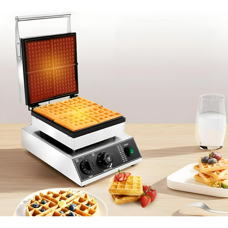 Wafflera Maquina De Waffles Waflera Industrial Wafleras 4cav Plateado