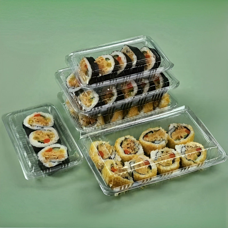 140 Bandejas Plastica Para Sushi Envase Transparente 3 Rolls Transparente/ Envase Para Sushi 3 Rolls
