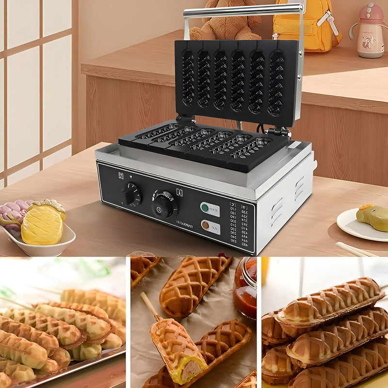 Wafleras Con Formas Hot Dog Maker Maquina Para Waffles 1550w Máquina Comercial Antiadherente Para Banderines Máquina... Plateado
