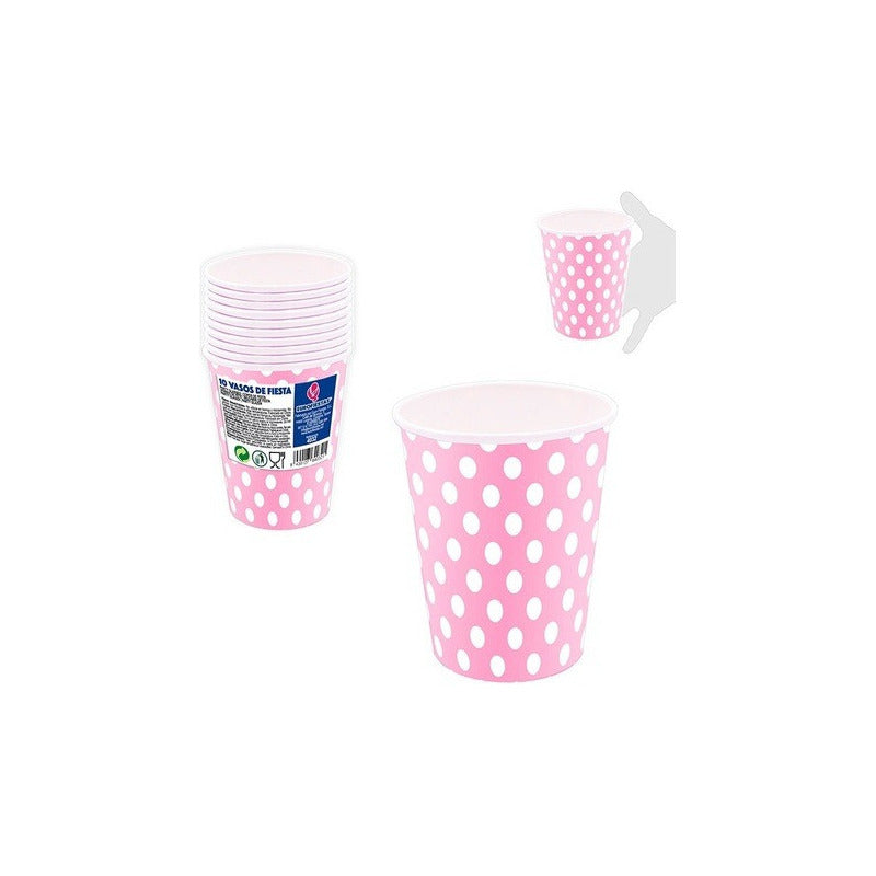 X10 Vasos Desechables Decoración Vaso Cumpleaños Rosado 1607