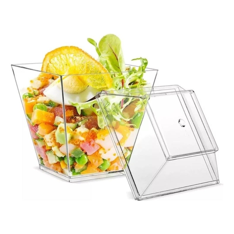 40 Vasos Para Postres Set De Vasos Shot Postres C/tapa 220ml Transparente