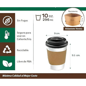 150 Vasos Para Cafe Vasos Polipapel C/tapa+manga 10oz/ 296ml Vasos Desechables Café Vasos Para Cafe Desechable Con Tapa... Blanco / Vaso 10oz