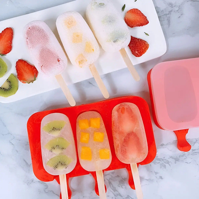 Moldes De Silicona Para Helados Molde Paletas Helado 3 Cavid Moldes Para Helado Con Palitos De Madera Molde Ovalados... Multicolor