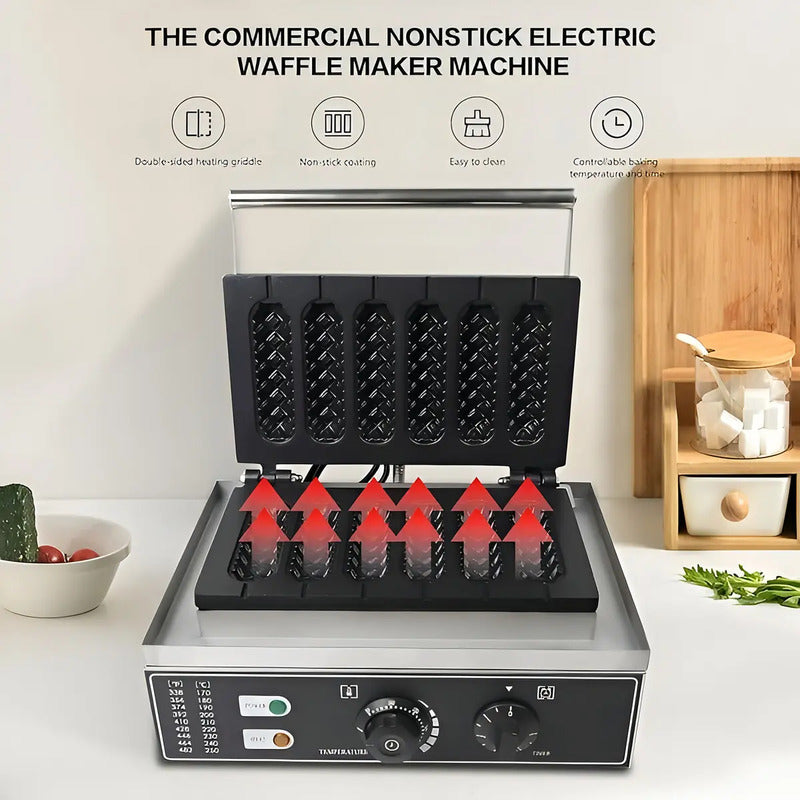 Wafleras Con Formas Hot Dog Maker Maquina Para Waffles 1550w Máquina Comercial Antiadherente Para Banderines Máquina... Plateado