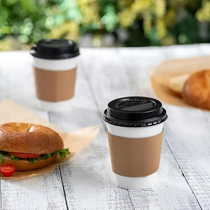 200 Vasos Para Cafe Vasos Polipapel C/tapa Manga 10oz 296ml Vasos Desechables Café Vasos Para Cafe Desechable Con Tapa Kraft Vaso Desechable Café Térmico Polipapel Blanco Pasteleriuscl