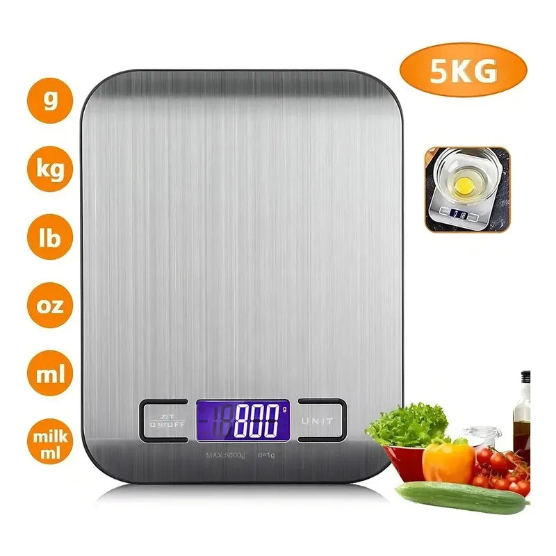 Balanza Pesa Digital Cocina Gramera Acero Inoxidable 5 Kilos Capacidad Máxima 5 G Color Plateado