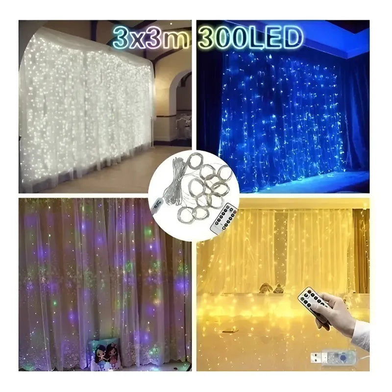 Luces Decorativas Cortina De Luces Guirnaldas Led Cortinaled Multicolor 0989m