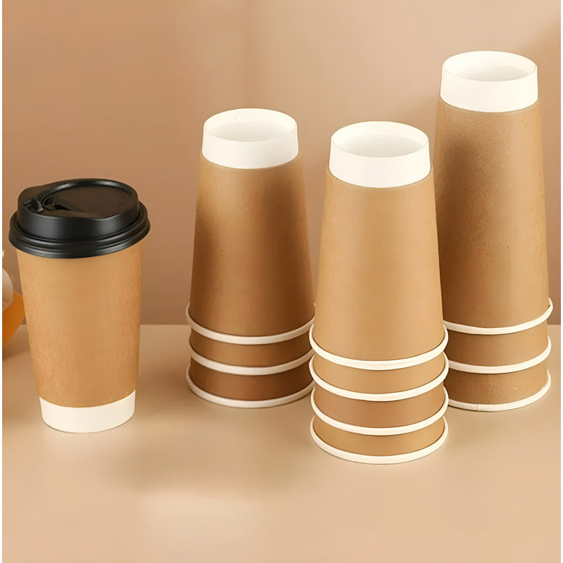 50 Vasos Cafe Kraft Vaso Desechables Doble Pared C/tapa 12oz Marrón Claro / Vaso Kraft Doble Pared 12oz