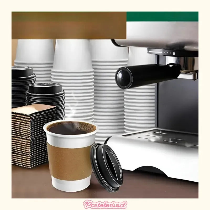 100 Vasos Polipapel Vasos Para Cafe C/tapa+manga 296ml/ 10oz Vasos Para Cafe Desechable Con Tapa Kraft Vaso Desechable... Blanco / Vaso 10oz