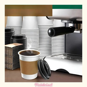 100 Vasos Polipapel Vasos Para Cafe C/tapa+manga 296ml/ 10oz Vasos Para Cafe Desechable Con Tapa Kraft Vaso Desechable... Blanco / Vaso 10oz