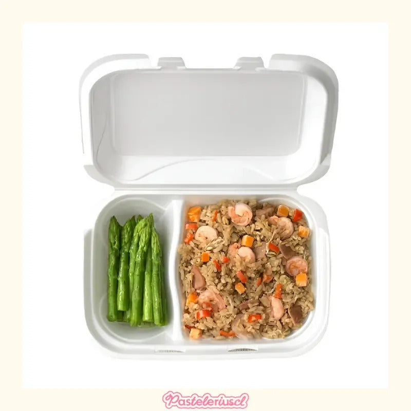 200 Bandejas Plumavit Bandeja Rectangular C/ Division Bandeja Alimentos De Colegio Bandejas De Plumavit Para Colacion... Blanco