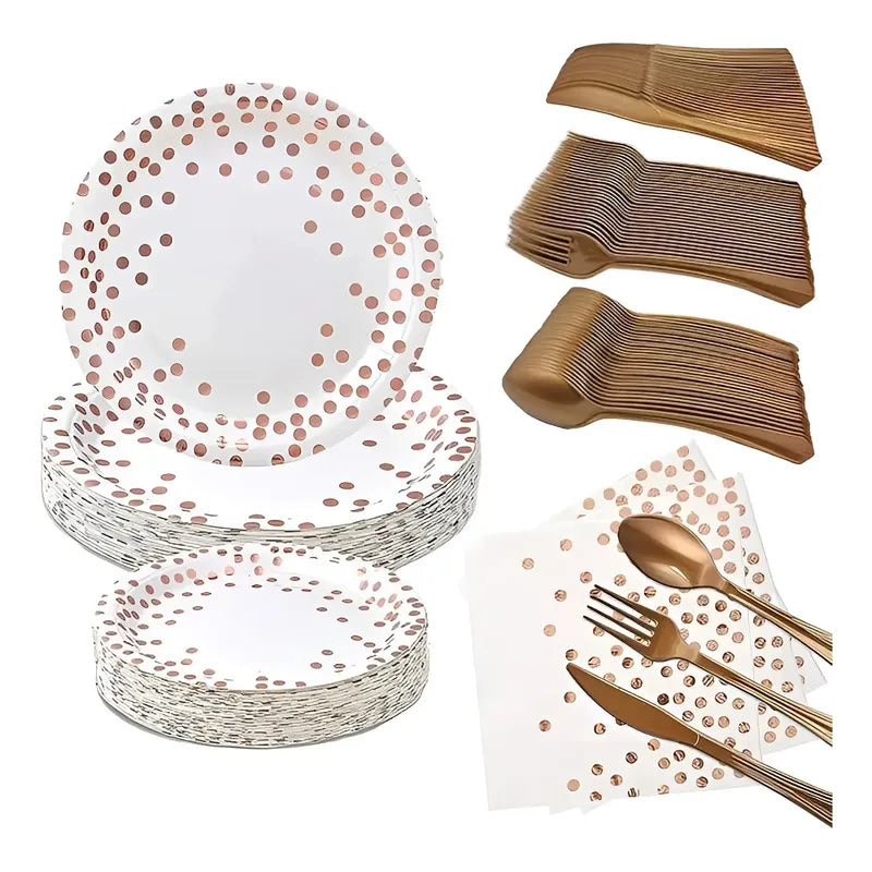 111 Vajilla De Cumpleaños Vasos Servilleta Plato Desechables Blanco/ Lunares Rosado