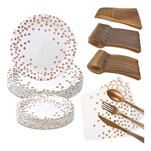 111 Vajilla De Cumpleaños Vasos Servilleta Plato Desechables Blanco/ Lunares Rosado