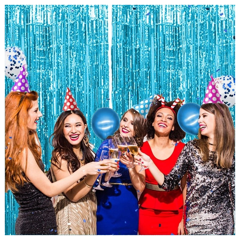 Guirnalda Cortina Metálica Cortina Cumpleaños Decoracion 2m Azul Claro