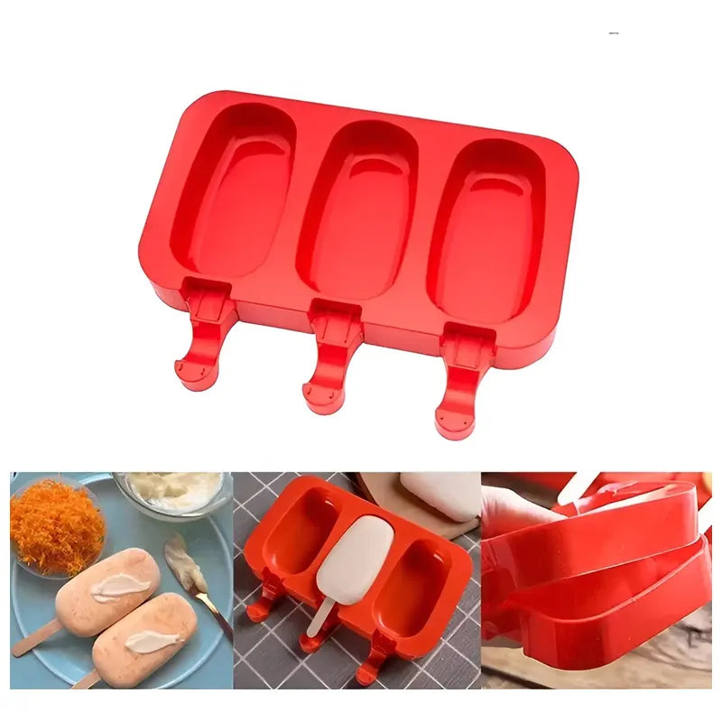 Moldes De Silicona Para Helados Molde Paletas Helado 3 Cavid Moldes Para Helado Con Palitos De Madera Molde Ovalados... Multicolor
