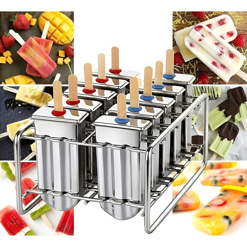 Molde Helados Moldes Reposteria Molde Helado Paletas 10cav Plateado