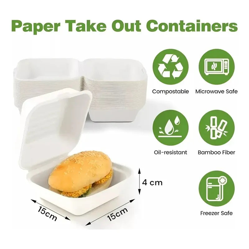 50 Contenedor De Alimentos Envases Desechables Compostables Contenedor Alimentos Envases Biodegradables Contenedor De Comida Desechables Envases Comida Bandejas Desechables Comida Pasteleriuscl