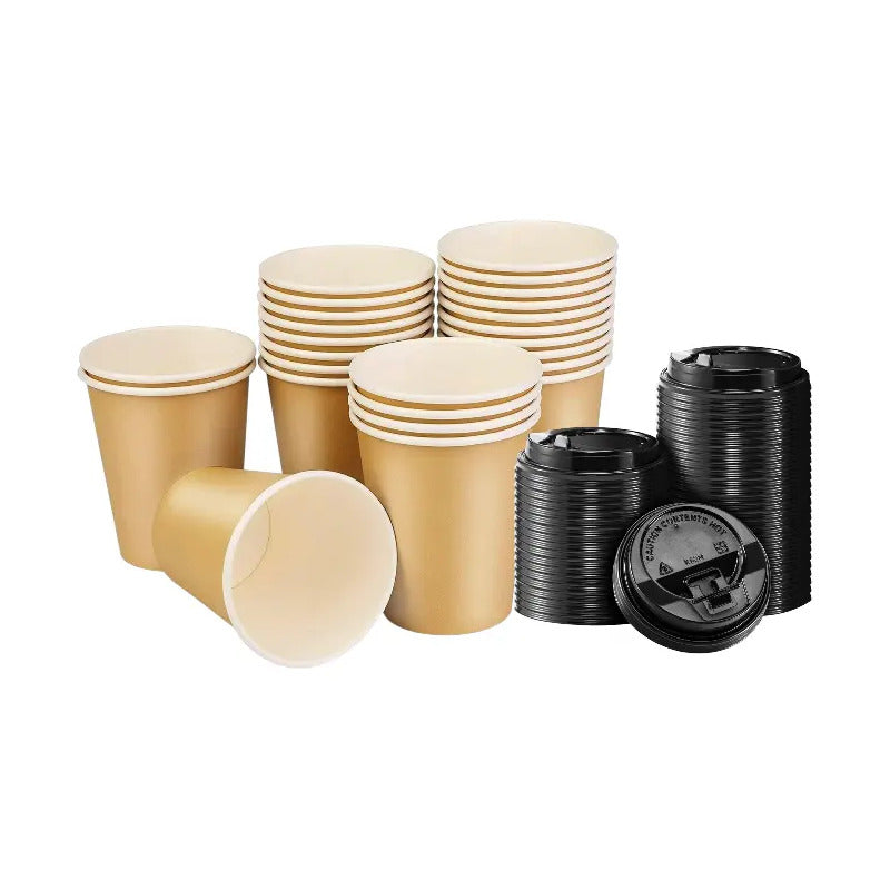Set 100 Vasos Desechables Kraft Vaso Doble Pared C/tapa 8oz Vasos Para Cafe Desechable 236ml Vasos Termicos Desechables... Marrón Claro / Vaso Doble Pared 8oz