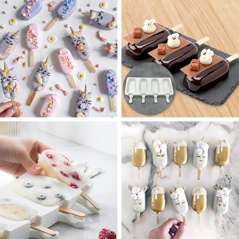 Levys Bazar Molde Silicona 4 Para Helado De Palito Blanco