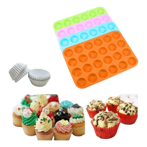 100 Capsulas Para Hornear 5cm + Molde Muffin Mini 24 Cupcake