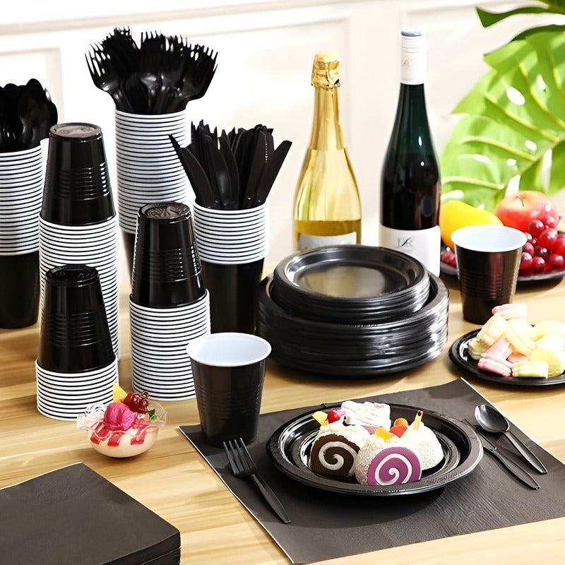 20 Vajilla De Cumpleaños Servilletas Decoracion Desechables Negro