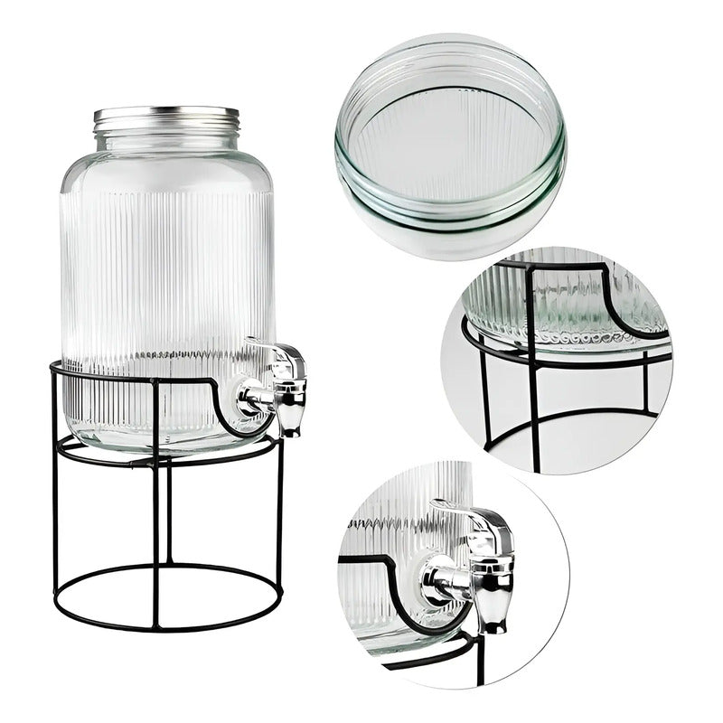 Jarros De Vidrio Dispensador De Bebidas Con Atril Jarro 3.8l Transparente / Dispensador 3.8l