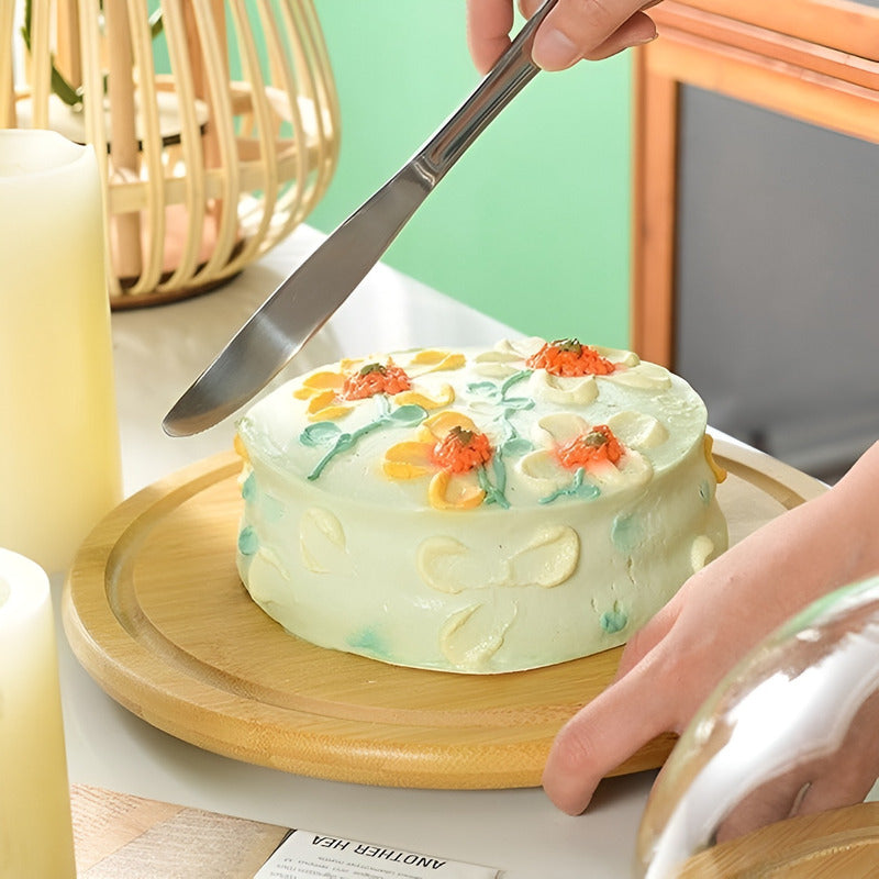 Base Para Torta Porta Torta Con Tapa Soporte De Bambu 25cm Caqui