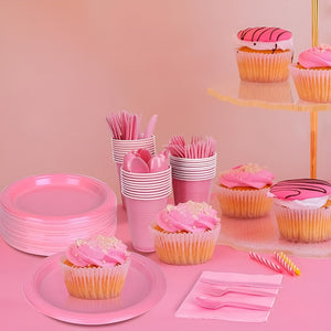 Set Cumpleaños Vasos Servilletas Platos Desechables 20 P/p Rosa