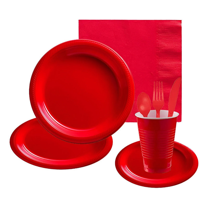 Set Cumpleaños Vasos Servilletas Platos Desechables 20 P/p Rojo