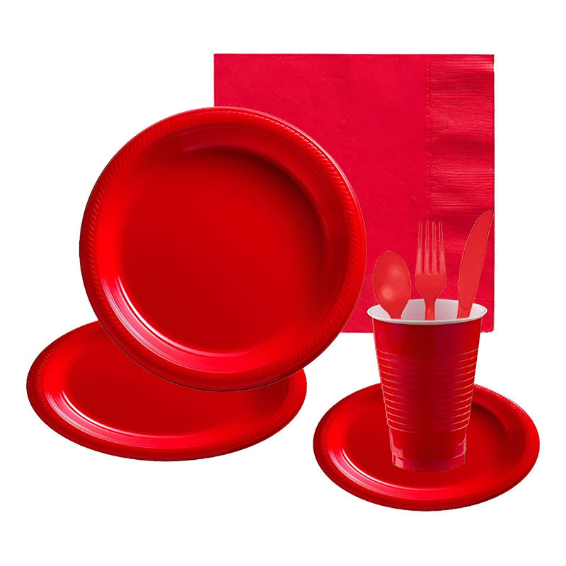 Set Cumpleaños Vasos Servilleta Plato Desechable 20 P/p Rojo Rojo