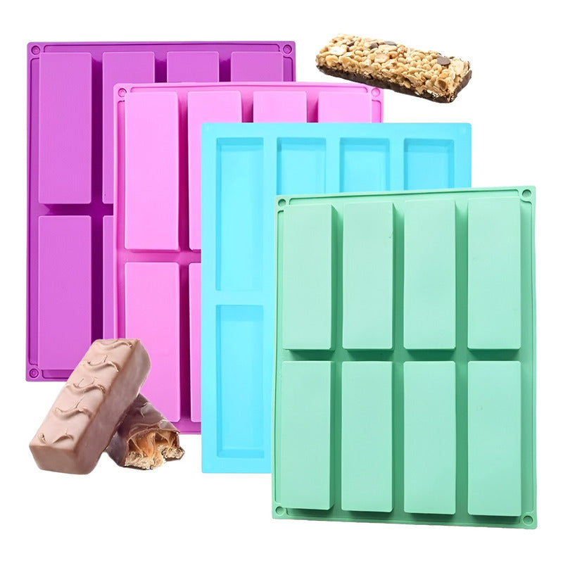 4 Moldes Para Chocolate Molde Silicona Reposteria Barra 8cav Multicolor