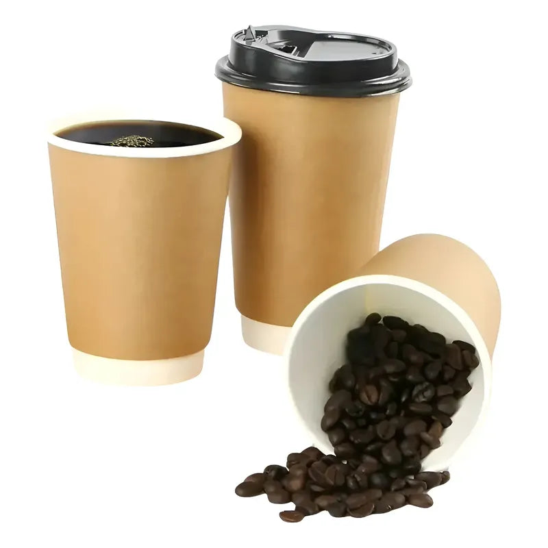 Set 100 Vasos Desechables Kraft Vaso Doble Pared C/tapa 12oz Vaso Polipapel Kraft Vasos Termicos 355ml Desechables Vasos Polipapel Vaso Desechables Vasos Para Cafe Desechable Vaso Cafe Pasteleriuscl