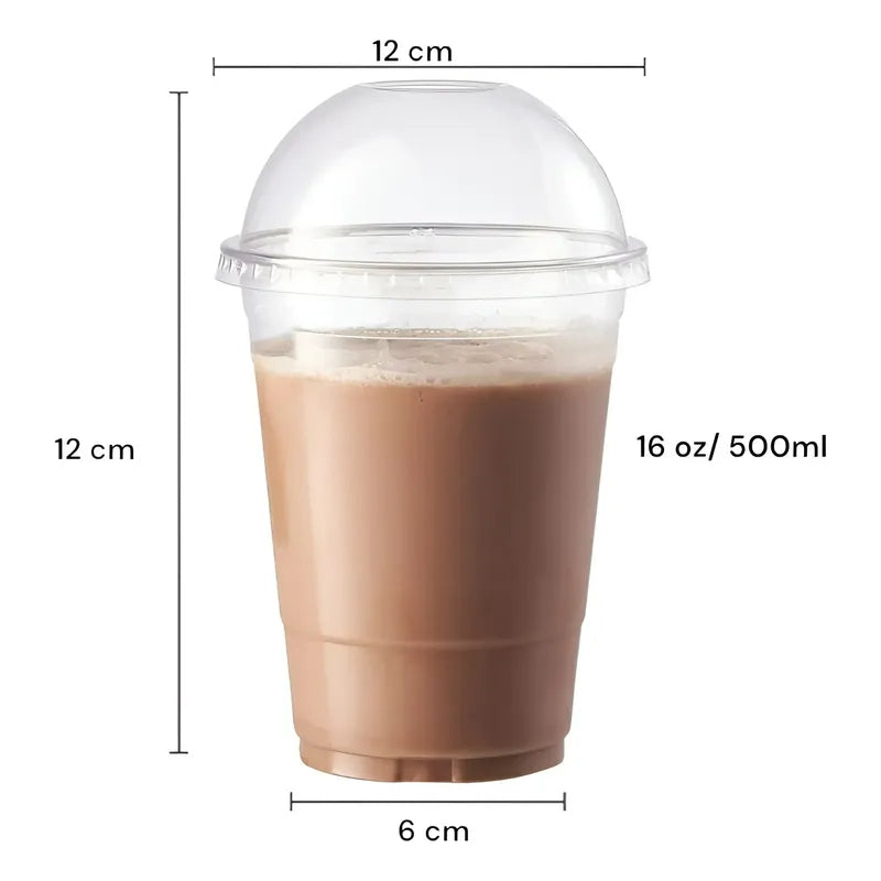 100 Vaso Desechable Vaso Plastico Con Tapa Domo Con Hoyo 16z Transparente