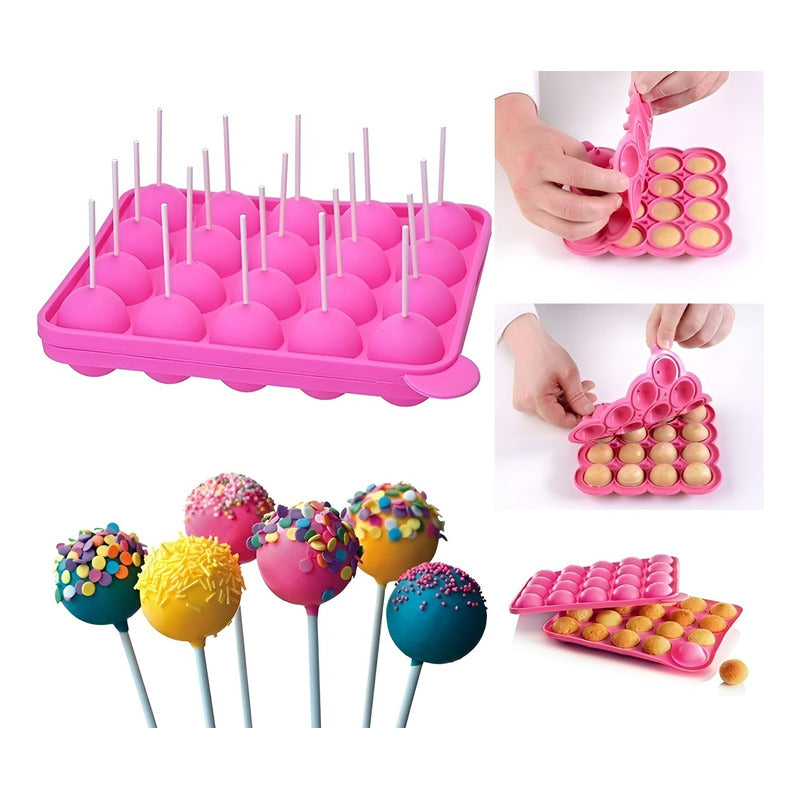 Moldes Silicona Queque Moldes Reposteria Cake Pops 20cav Rosa / Molde Cake Pop 20 Cav