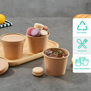 Set X50 Potes Contenedor De Alimentos Pote Kraft C/tapa 12oz