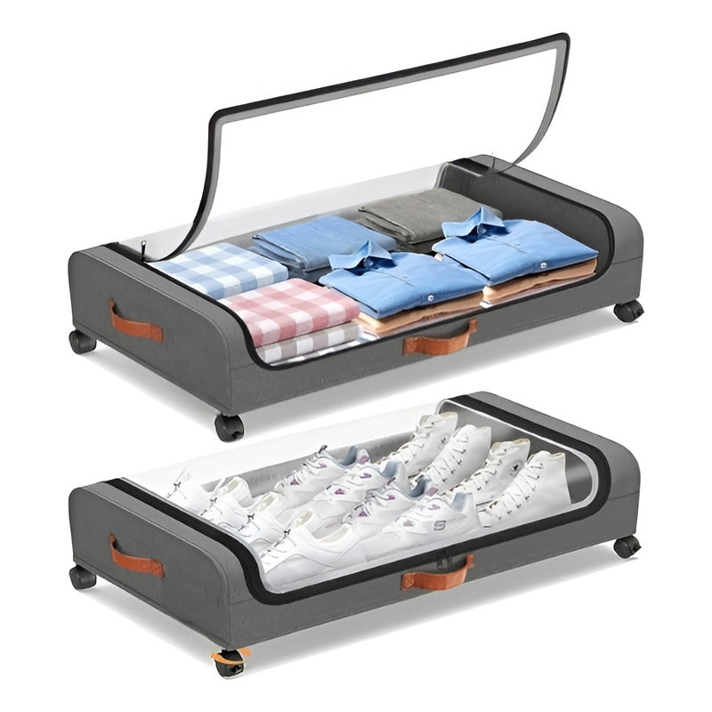 2 Cajas Almacenamiento Caja Organizadora Grande Cajones 80cm Gris Oscuro Liso