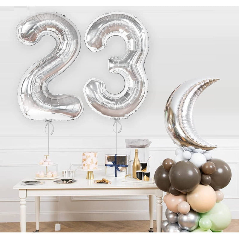 Globo Forma De Numero Globo Metalico Plateado Numero 40cm