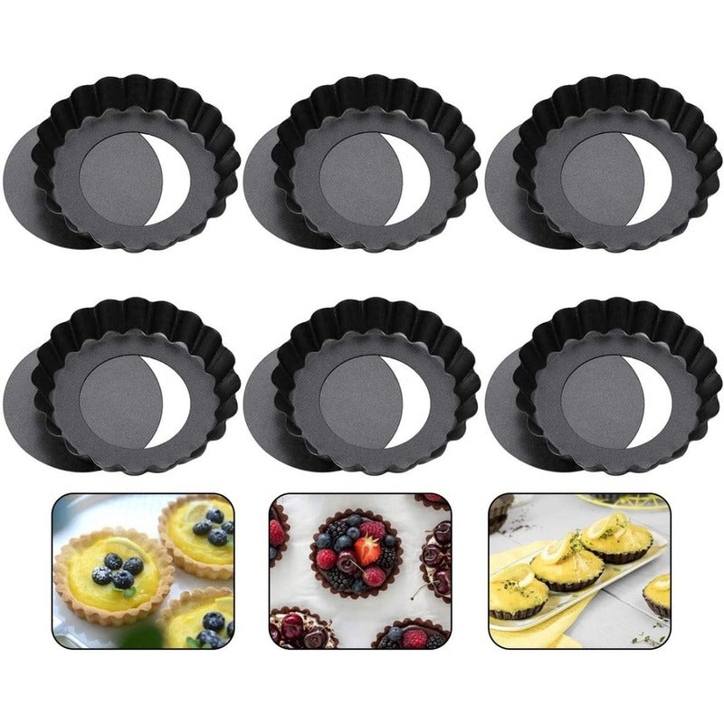 Pack X6 Moldes Tartaleta Desmontable Tarta Individual 8,5cm Gris Oscuro