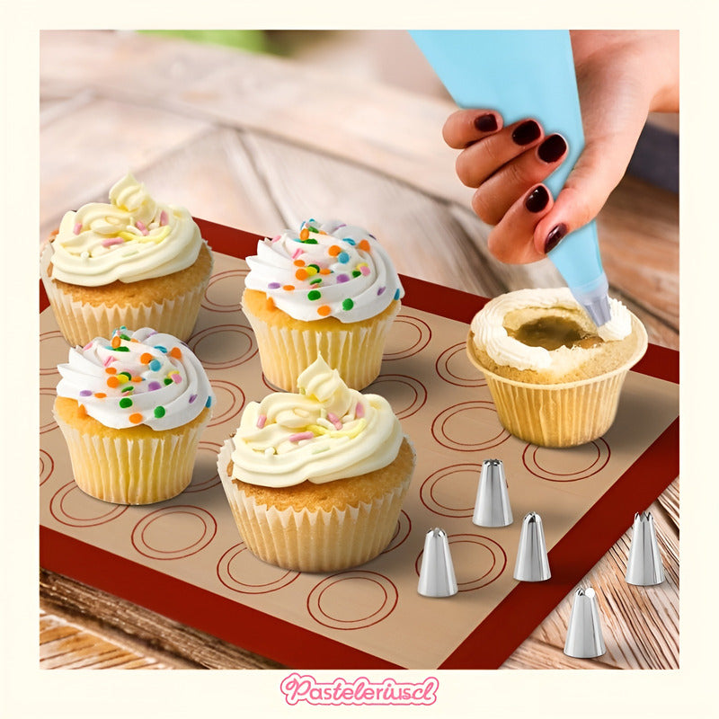 Lamina De Silicona Horno Silpat Silicona Tapete 30 Macarrons - Rojo Con Beige