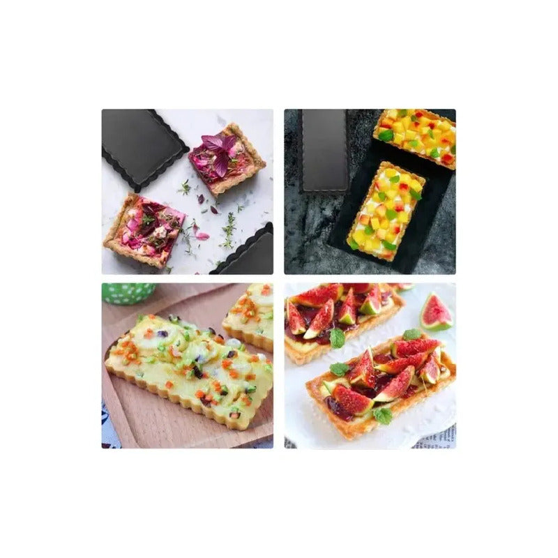 Pack De 6 Moldes Rectangulares Para Mini Tartaletas Con Base Desmontable Antiadherente Gris
