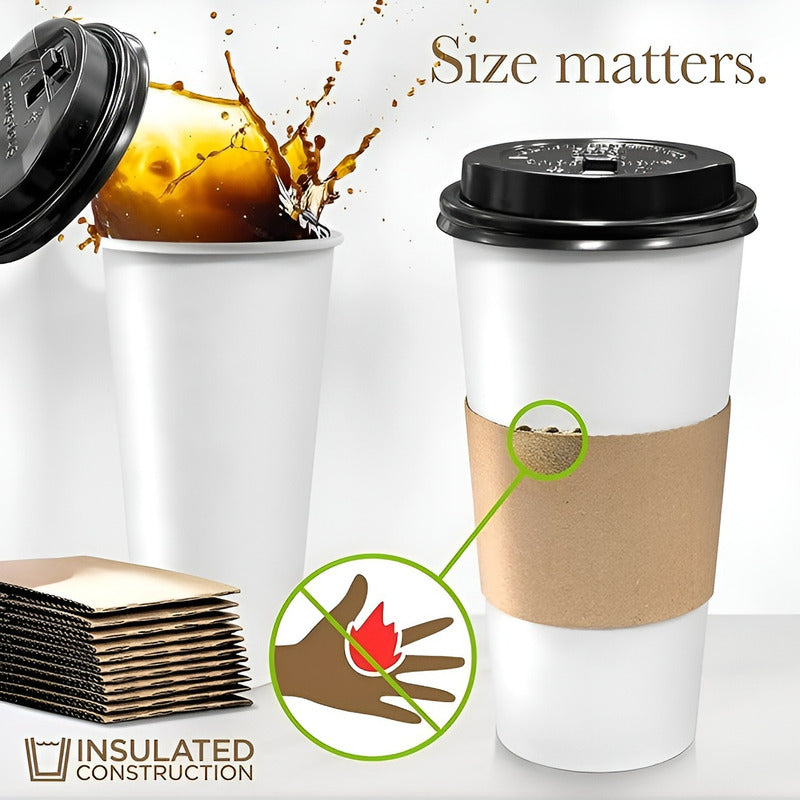 Vaso Cafe Polipapel Vasos Kraft Vaso C/tapa+manga 16oz 50und Blanco / Vaso 16oz
