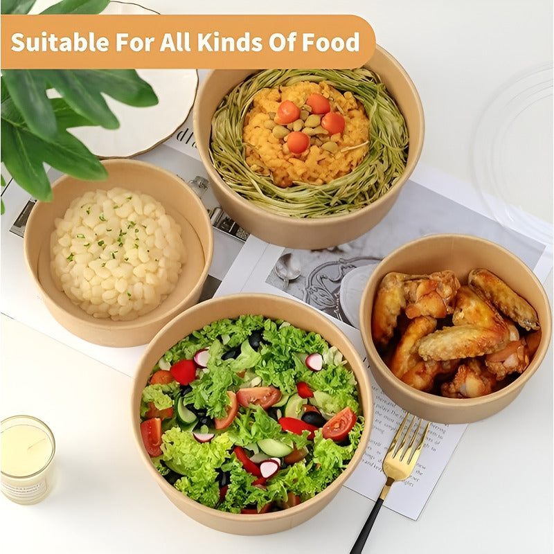 100 Bowls Plastico Bowl Con Tapa Bowl Kraft Envases 1300cc Beige