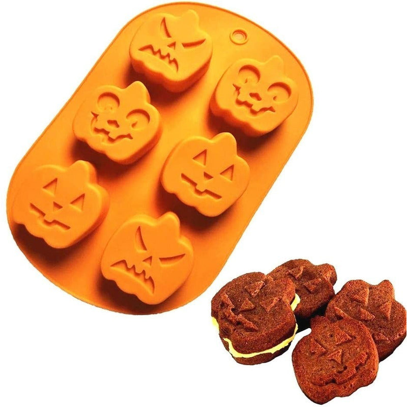 X2 Moldes Halloween Moldes Silicona Halloween Molde Calabaza Pack X2 Mnaranja 6 Caras De Halloween