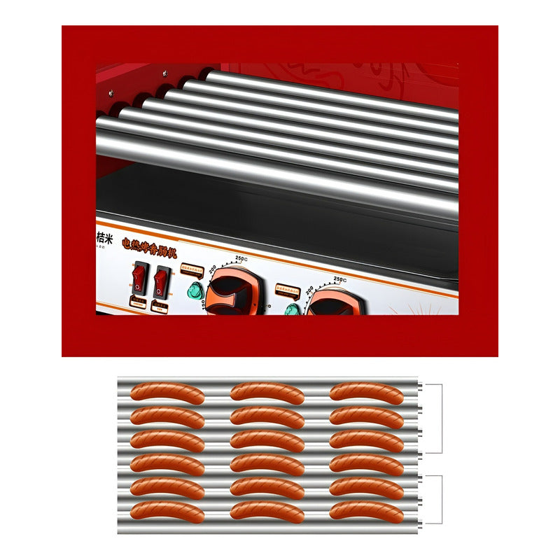 Rostizador Vienesas Parrilla Hot Dog Calentador Pan 7 Roller Hot Dog 7 Roller